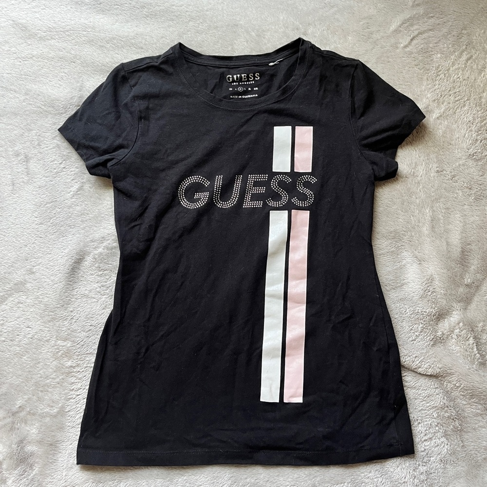 Guess Black Tee With Rhinestone Details
